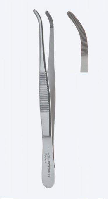 Пінцети, хірургічні, дисекційні, середні, вигнуті, кінчик 2,6 мм, загальна довжина 180 мм, 7 1/8". Бренд - Asanus Medizintechnik Gmb, Німеччина